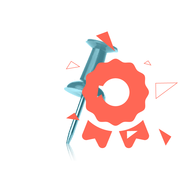Warenursprung und Präferenzen Reisszwecke und Icon eines Siegels als Bild für Warenursprung und Präferenzen