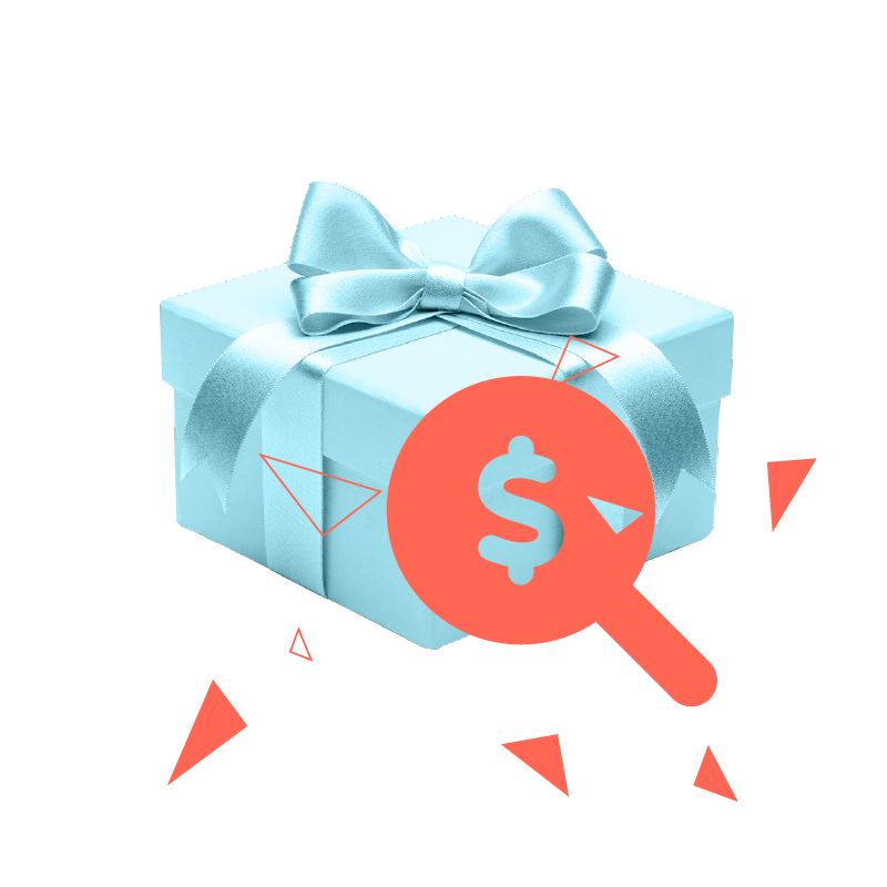 Zolltarifierung Geschenk mit Schleife und Icon Lupemit Dollarzeichen als Bild für Zolltarifierung