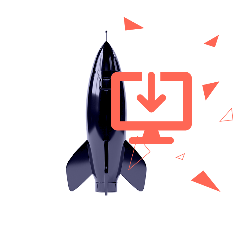 Eine Rakete und das Icon eines Bildschrim als Bild für den Geschäftsbereich Software-Implemetierung