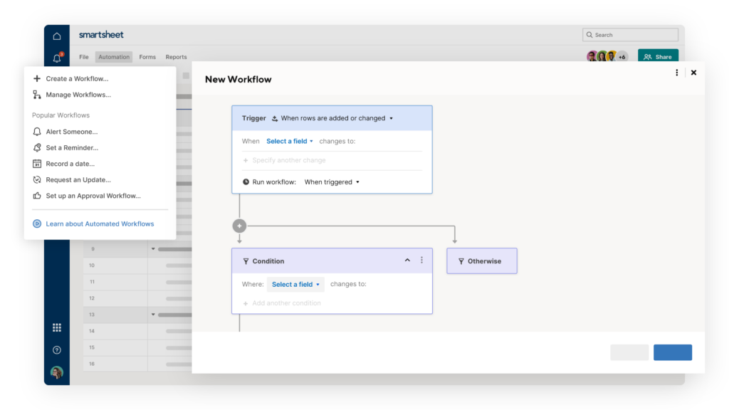 Anwendung Automation der Software smartsheet