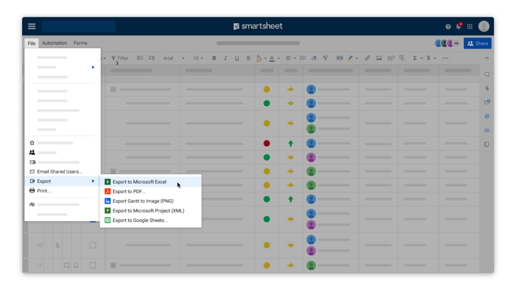 Darstellung des Datenexports und Datenimports in smartsheet