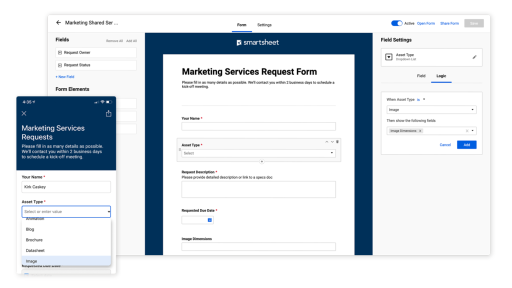 ein Beispielformular in smartsheet