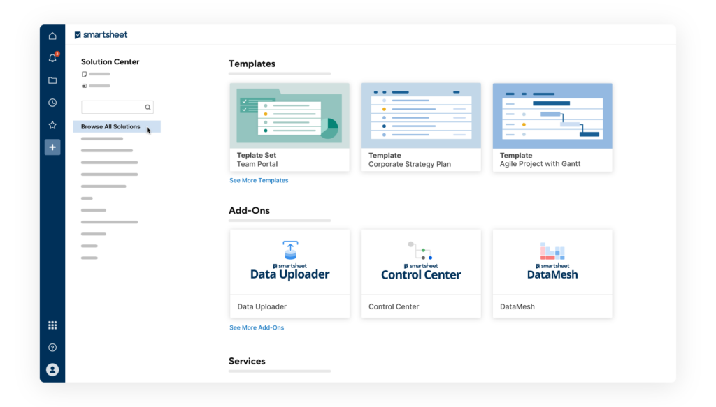 Oberfläche zur Integration von smartsheet in andere Tools